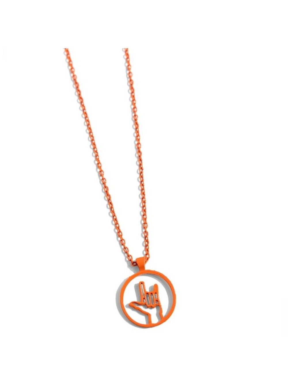 Orange American Sign Language I love you Pendant Necklace